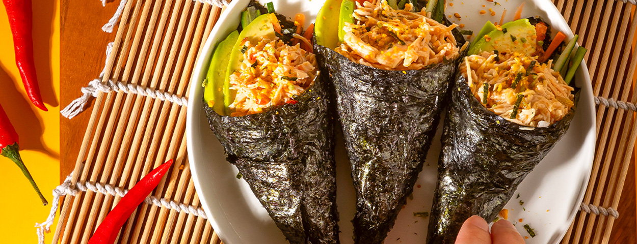 Spicy Pulled Chicken Temaki (Hand Roll)